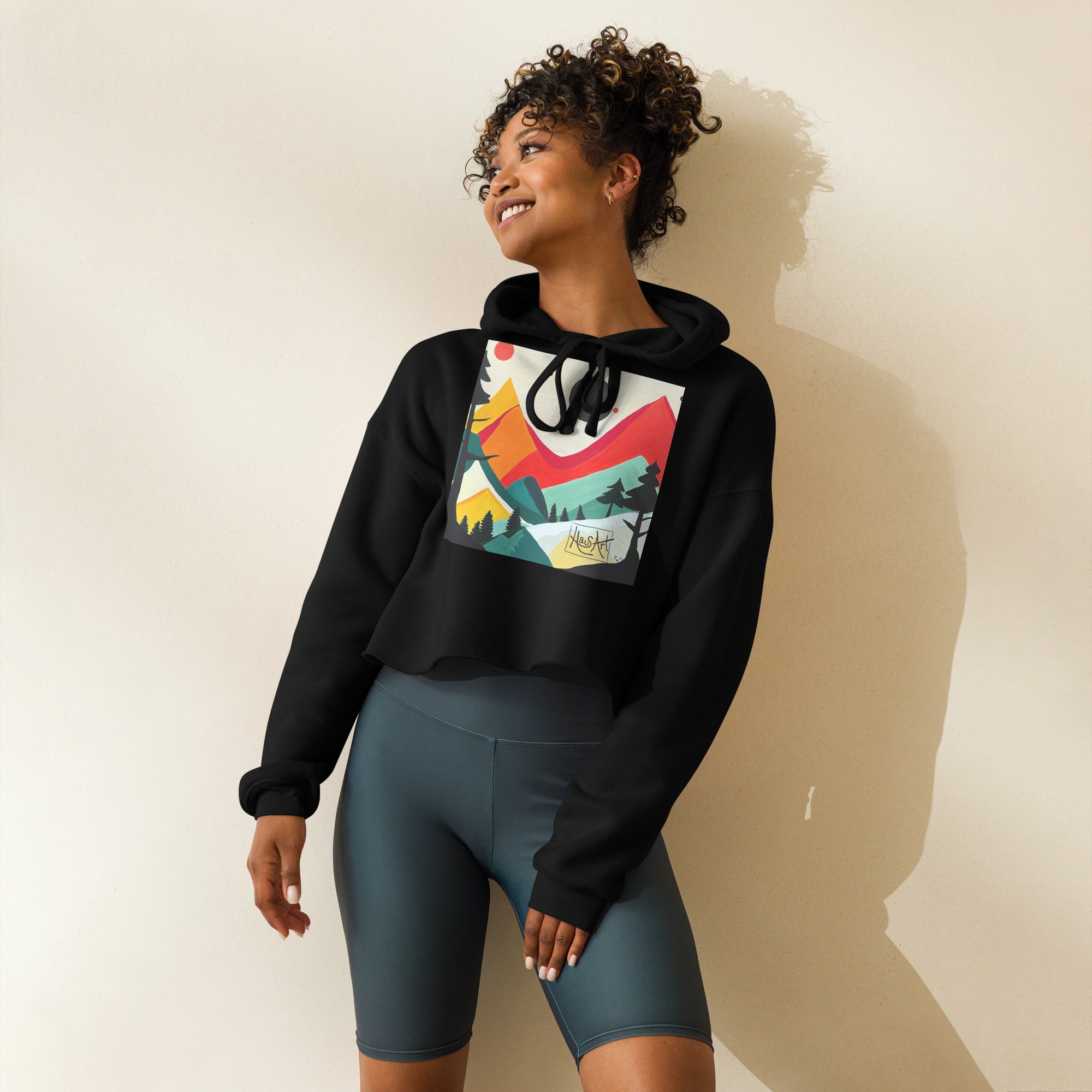 Crop Hoodie-Black-S-HausArt-Salida Colorado Custom Mountain Hoodie